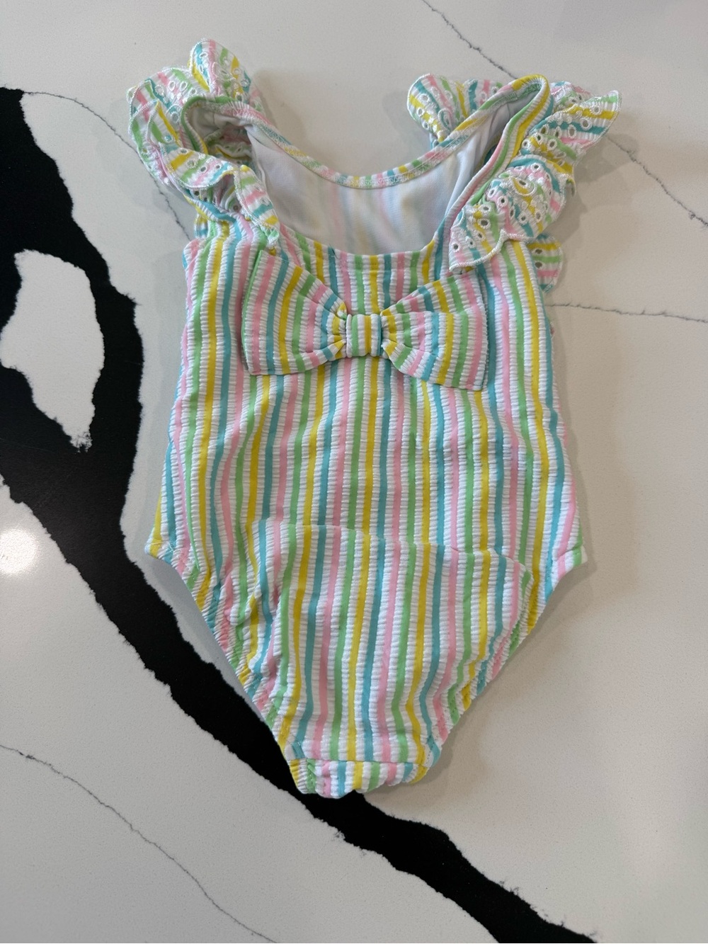 Little Me Striped Pastel One-Piece Swimsuit with Bow 24 Months